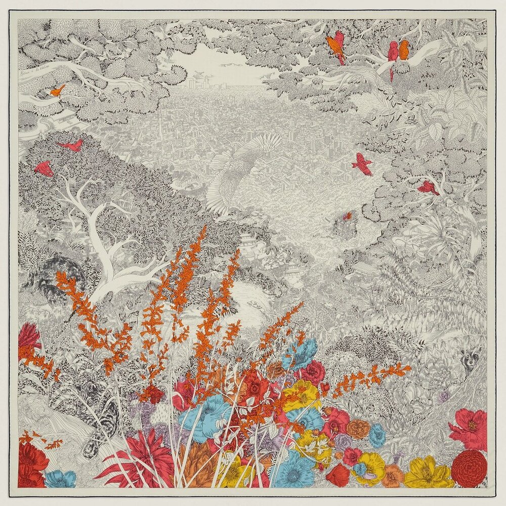 Hermes Retour a la Nature Cashmere Silk Shawl Scarf